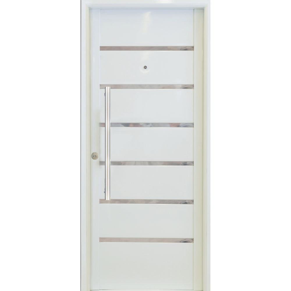 Puerta Galva 088x205 de 7 tableros con detalle en acero Cod G770