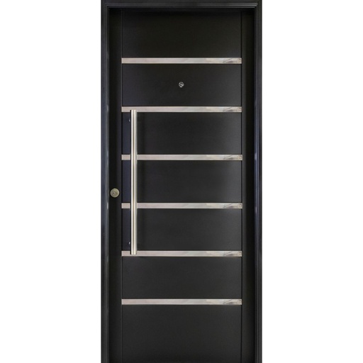 Puerta Galva 088x205 de 7 tableros con detalle en acero Cod G780